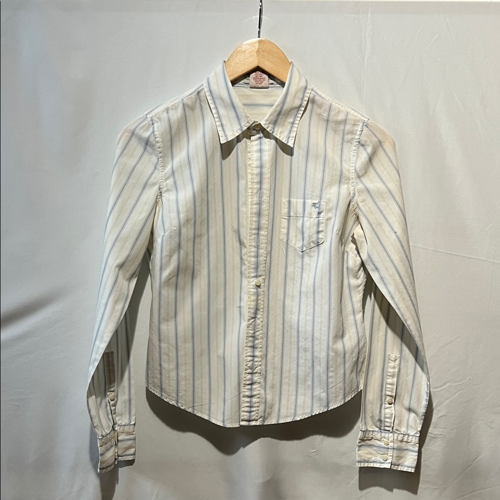 Abercrombie & Fitch White, Pale Yellow and Blue Striped Shirt